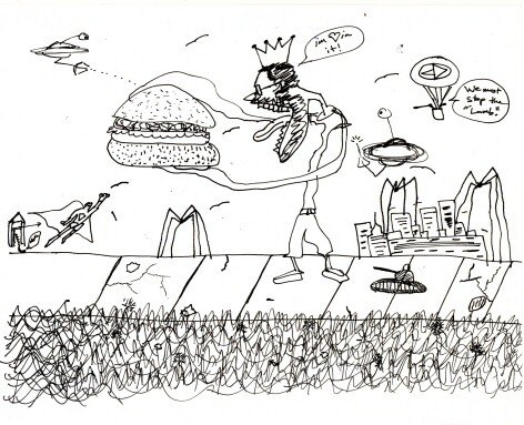 Fez Drawings:  Burgers and Aliens